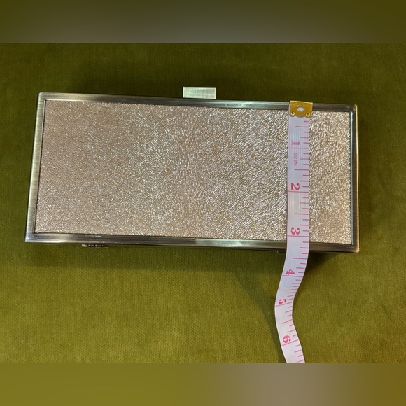 Tory Burch Sparkle Suede Gold Square Frame Clutch NWT - Picture 9 of 10